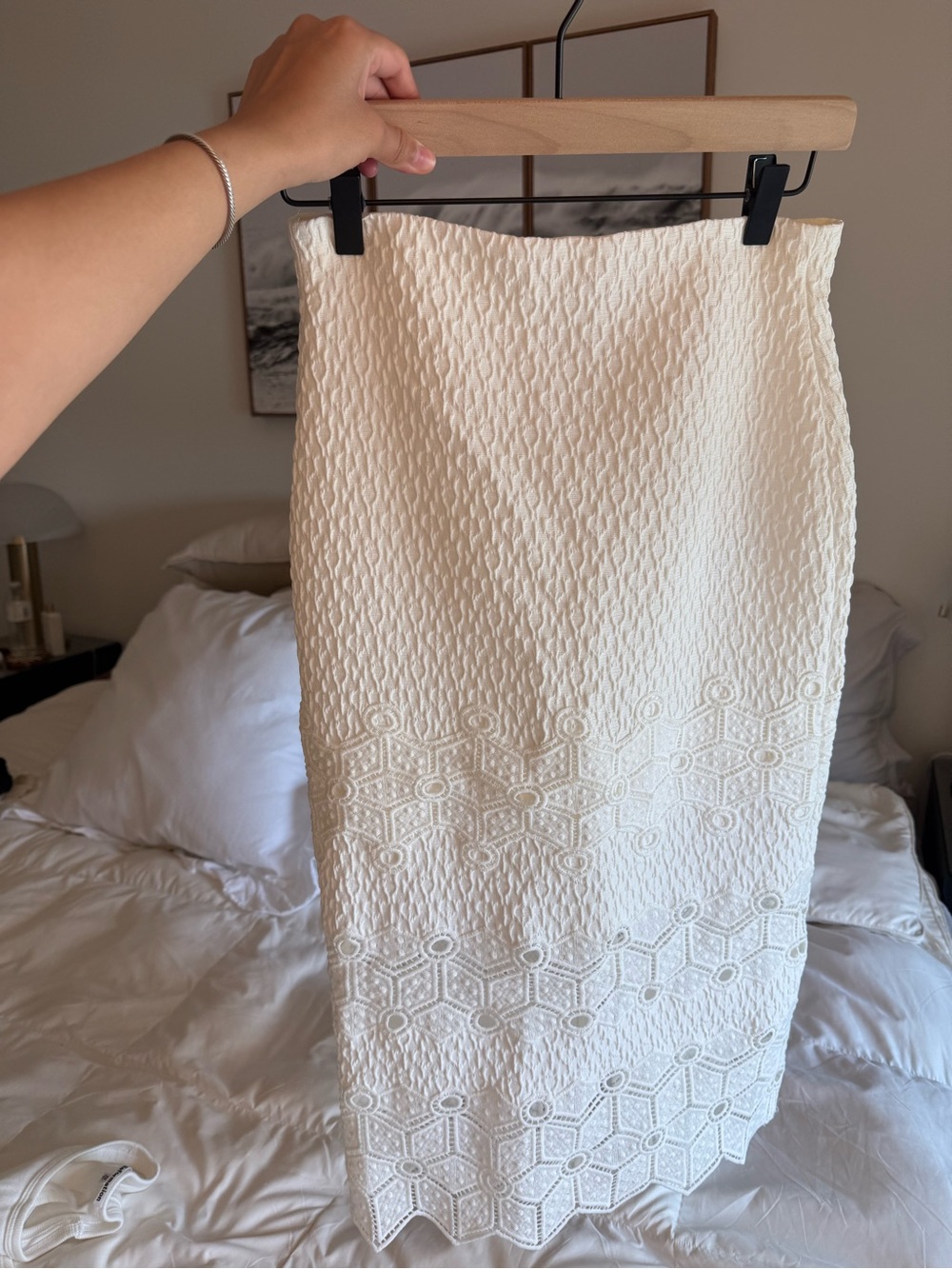 Rebecca Taylor Cream Textured Lace Midi Skirt